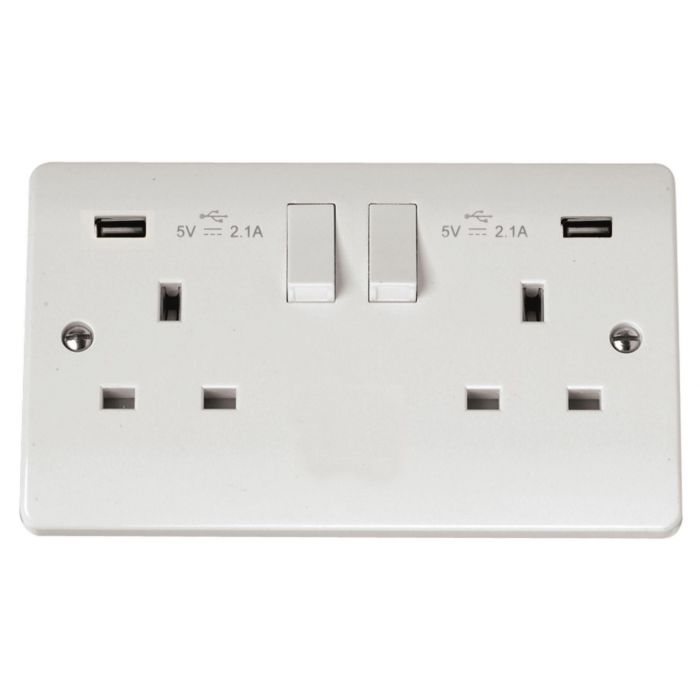 13 Amp Socket Outlets 2 gang switched + Twin USB