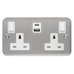13 Amp Metalclad Socket Outlets - 2 gang switched with type A & C USB outlets