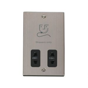 Dual voltage 115/230V shaver socket outlet - black inserts