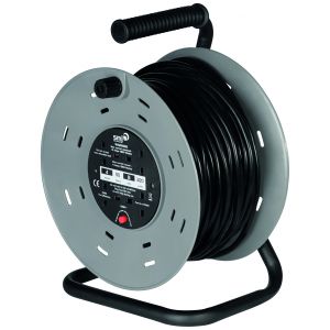 4 socket heavy duty steel frame cable reel with thermal cut out - 50m