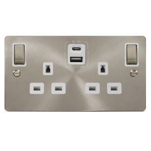 2 gang 13A DP switched socket outlet with type A &amp; C USB outlets - s/ch white inserts