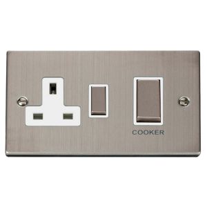 45A DP cooker switch &amp; 13A socket stainless steel white inserts