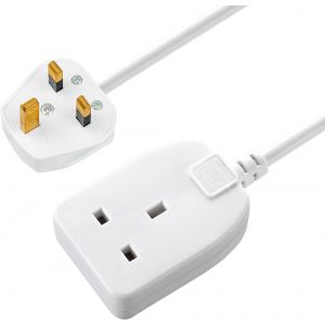 Cable White 0.5M 1G Extension Lead Single Socket 1 Gang Trailing Mains Lead 
