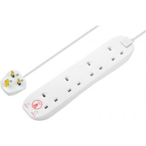 Extension lead 4 gang 2 metres with surge protection white
