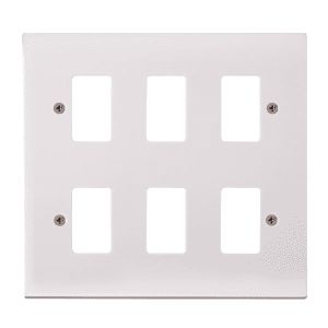 White Moulded Flush Square Edge Cover Plates - 6 gang