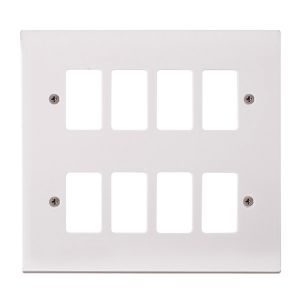 White Moulded Flush Square Edge Cover Plates - 8 gang