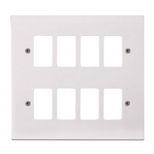 White Moulded Flush Square Edge Cover Plates - 8 gang