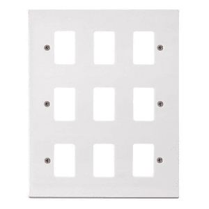 White Moulded Flush Square Edge Cover Plates - 9 gang