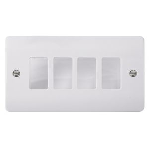 White Moulded Flush Curved Edge Cover Plates - 4 gang