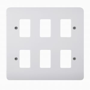 White Moulded Flush Curved Edge Cover Plates - 6 gang