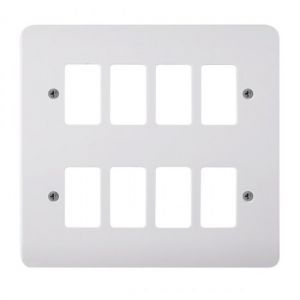 White Moulded Flush Curved Edge Cover Plates - 8 gang