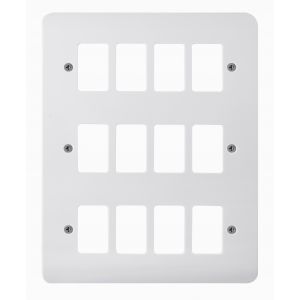 White Moulded Flush Curved Edge Cover Plates - 12 gang
