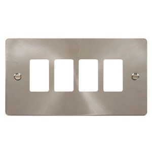 Brushed Stainless Steel Flat Plate Cover Plates - 4 gang