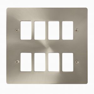 Brushed Stainless Steel Flat Plate Cover Plates - 8 gang