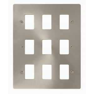Brushed Stainless Steel Flat Plate Cover Plates - 9 gang