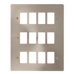 Brushed Stainless Steel Flat Plate Cover Plates - 12 gang