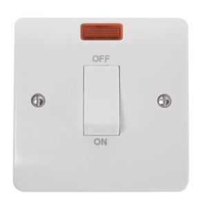45A 1 Gang DP Switch With White Rocker &amp; Neon