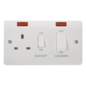 45A 2 Gang DP Switch With 13A sw socket &amp; Neons white