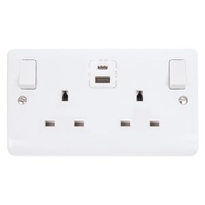 13 Amp Socket Outlets - 2 gang switched with type A &amp; C USB outlets