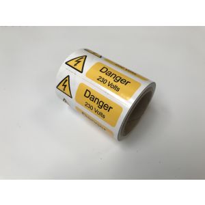 Danger 230 volts - 75 x 25mm Pk250