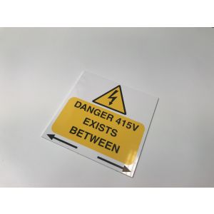 Danger 415v exists between phases - 75 x 75mm Pk5