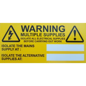  Warning multiple supplies label - 130 x 60mm Pk10