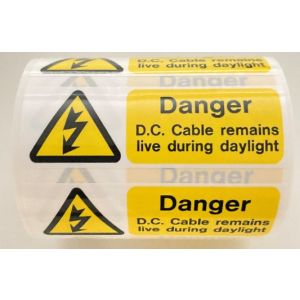 DC cables remain live warning label 75x25 SA roll=250
