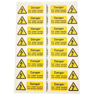 DC cables remain live wrap warning label 150x25 pk=40