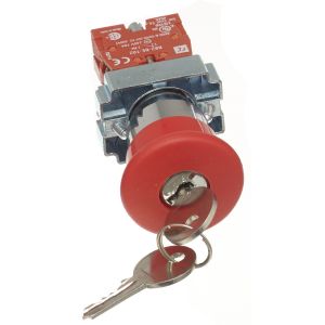 22mm Emergency Stop Switches - Em Stop key REL red + M/B 40mm CP