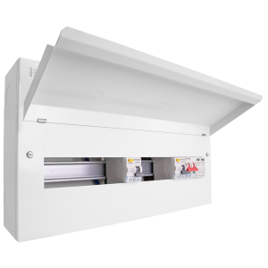 22 Way Metal Consumer Unit with 100A Mains Switch + 2 x 80A 30mA RCD + 2 Pole SPD (7+7 Free Ways)
