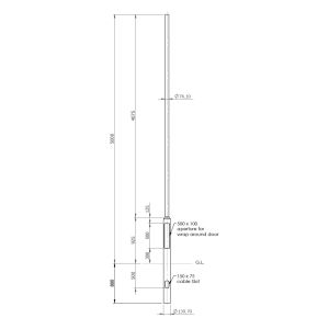 5m galvanised root mounted column 800mm root, 5.8m overall height
