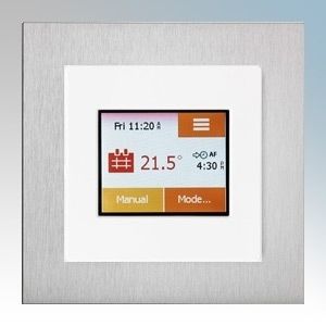 White / aluminium colour touchscreen thermostat 
