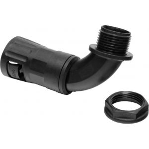 Nylon Flexible Conduit 90 Degree Elbow Connector Gland - 20mm Black