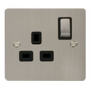 1 gang 13A DP switched socket outlet - black inserts