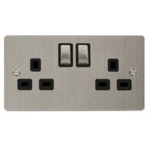 2 gang 13A DP switched socket outlet - black inserts