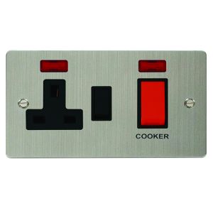 45A DP switch + 13A DP switched socket + neons - black inserts