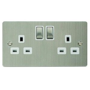 2 gang 13A DP switched socket outlet - white inserts
