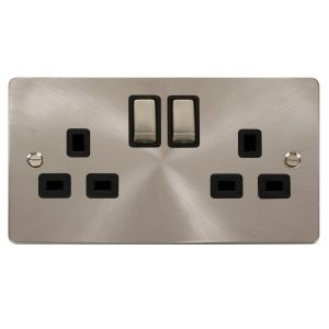 2 gang 13A DP switched socket outlet - black inserts