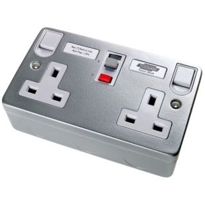 RCD Latching Sockets - RCD socket 2 gang 30mA 13A - metal