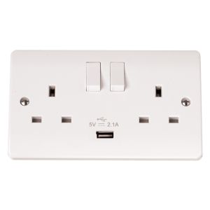 13 Amp Socket Outlets - 2 gang switched + USB