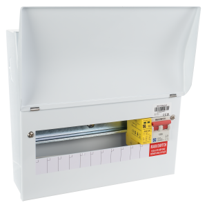 Consumer Unit 10-way 100A main sw + T2 SPD rnd ko