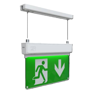 Emergency exit sign suspended self-test white
