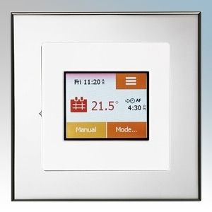 White  / chrome colour touchscreen thermostat 